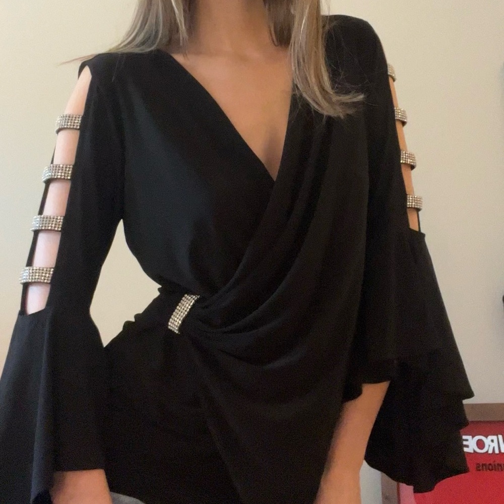 Crystal Embellished V-Neck Blouse